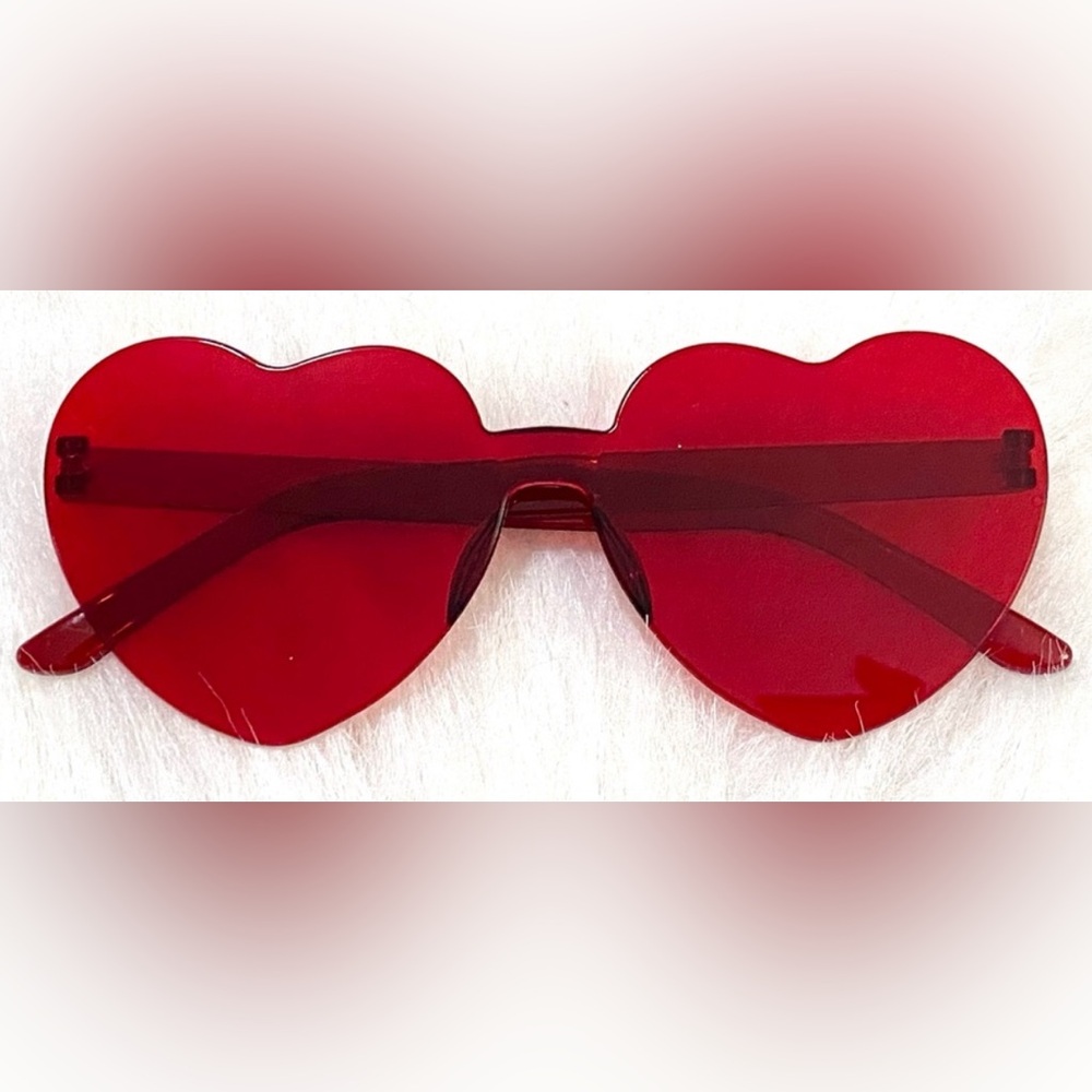 Red Heart Shaped Rimless Sunglasses Special Occasion Party Boho Y2K Festival - Picture 2 of 12